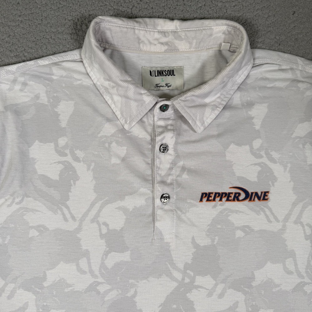 Linksoul Shirt Mens Large Gray Goat Print Pepperdine University Golf Polo Logo